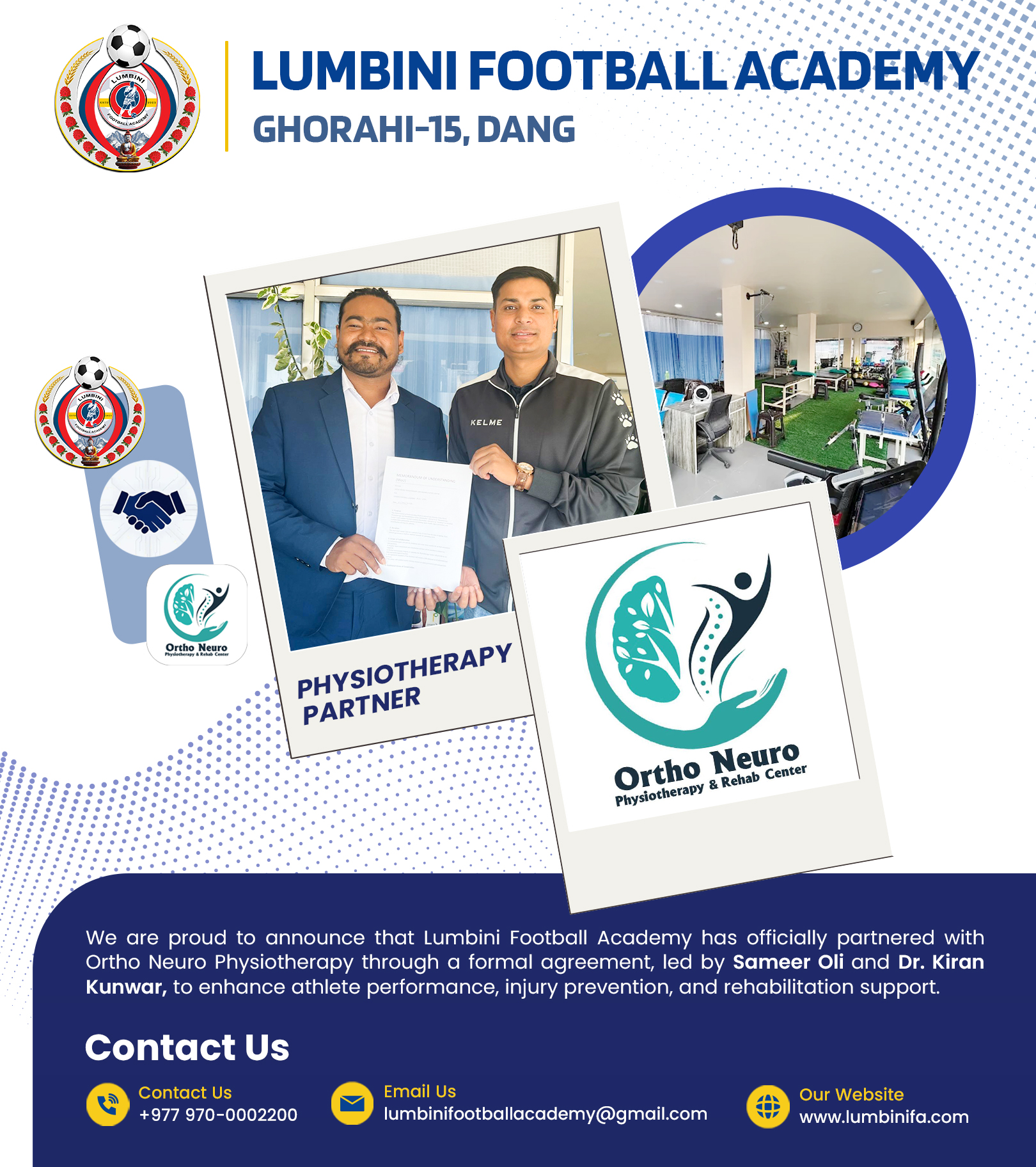 Official Partnership Announcement: Lumbini Football Academy & Ortho Neuro Physiotherapy & Rehab Center