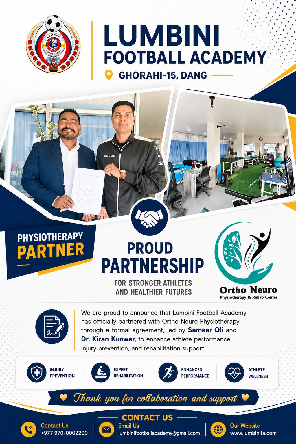 🤝 Together for Stronger Athletes: Lumbini Football Academy × Ortho Neuro Physiotherapy & Rehab Center ⚽💙
